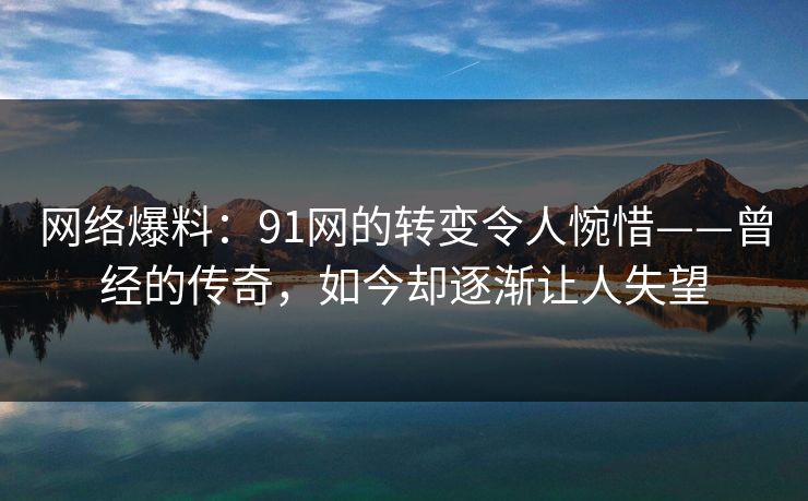 网络爆料：91网的转变令人惋惜——曾经的传奇，如今却逐渐让人失望